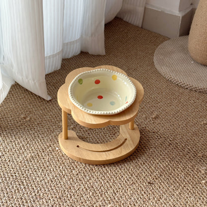 Elevated Ceramic Pet Bowl with Wooden Stand