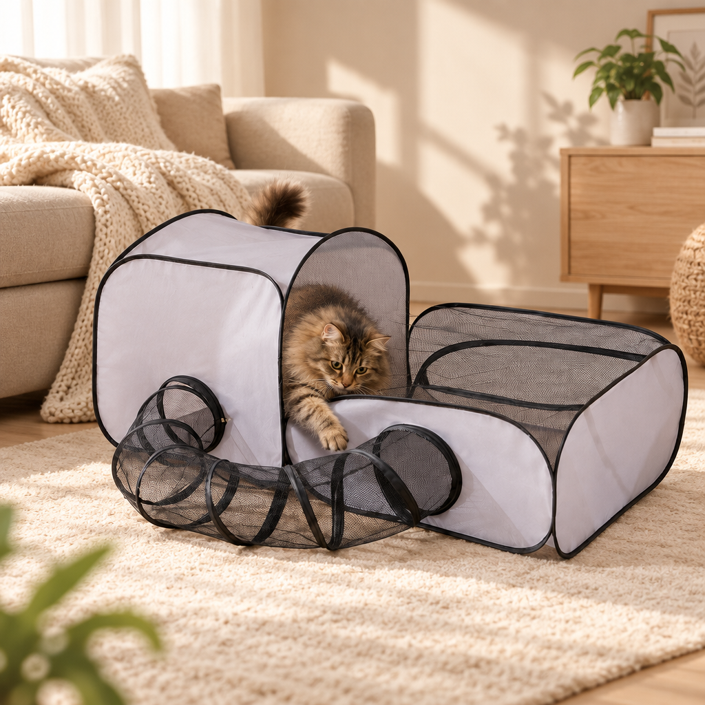 Indoor Cat Playpen with Tunnel & Tent
