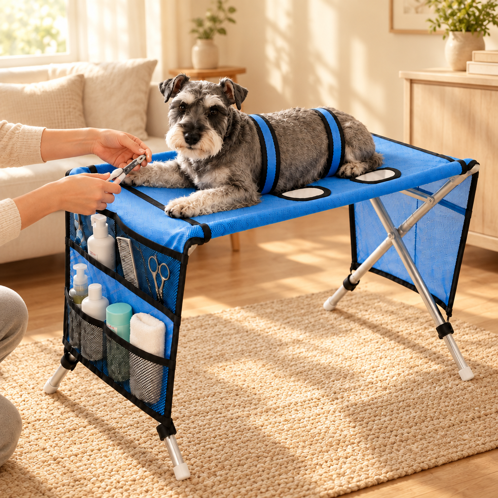 Foldable Pet Grooming Table with 4 Leg Openings