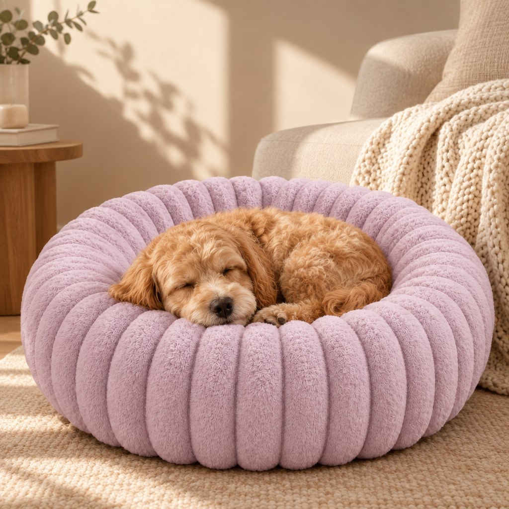 Plush Donut Dog & Cat Bed with Raised Rim