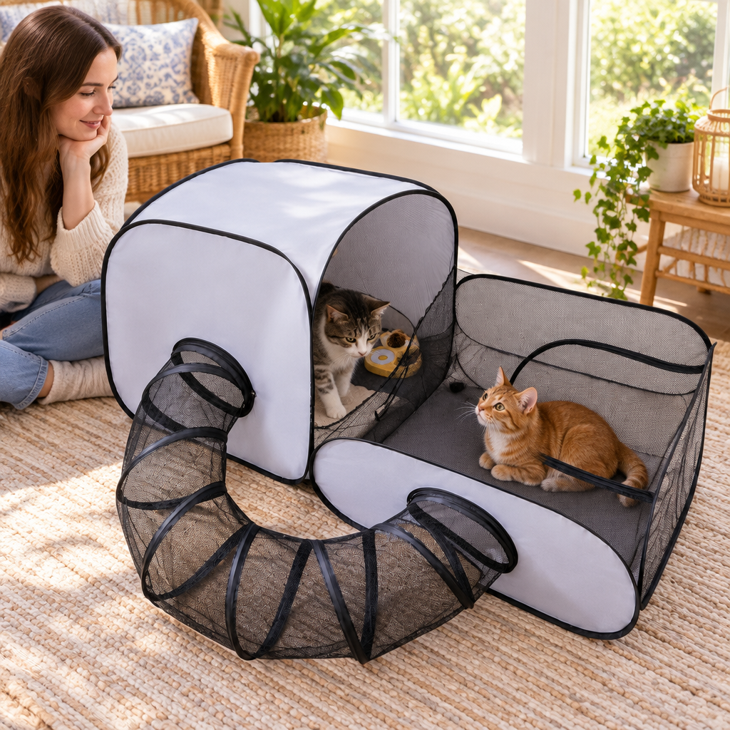 Tailwise Indoor Cat Playpen with Tunnel & Tent