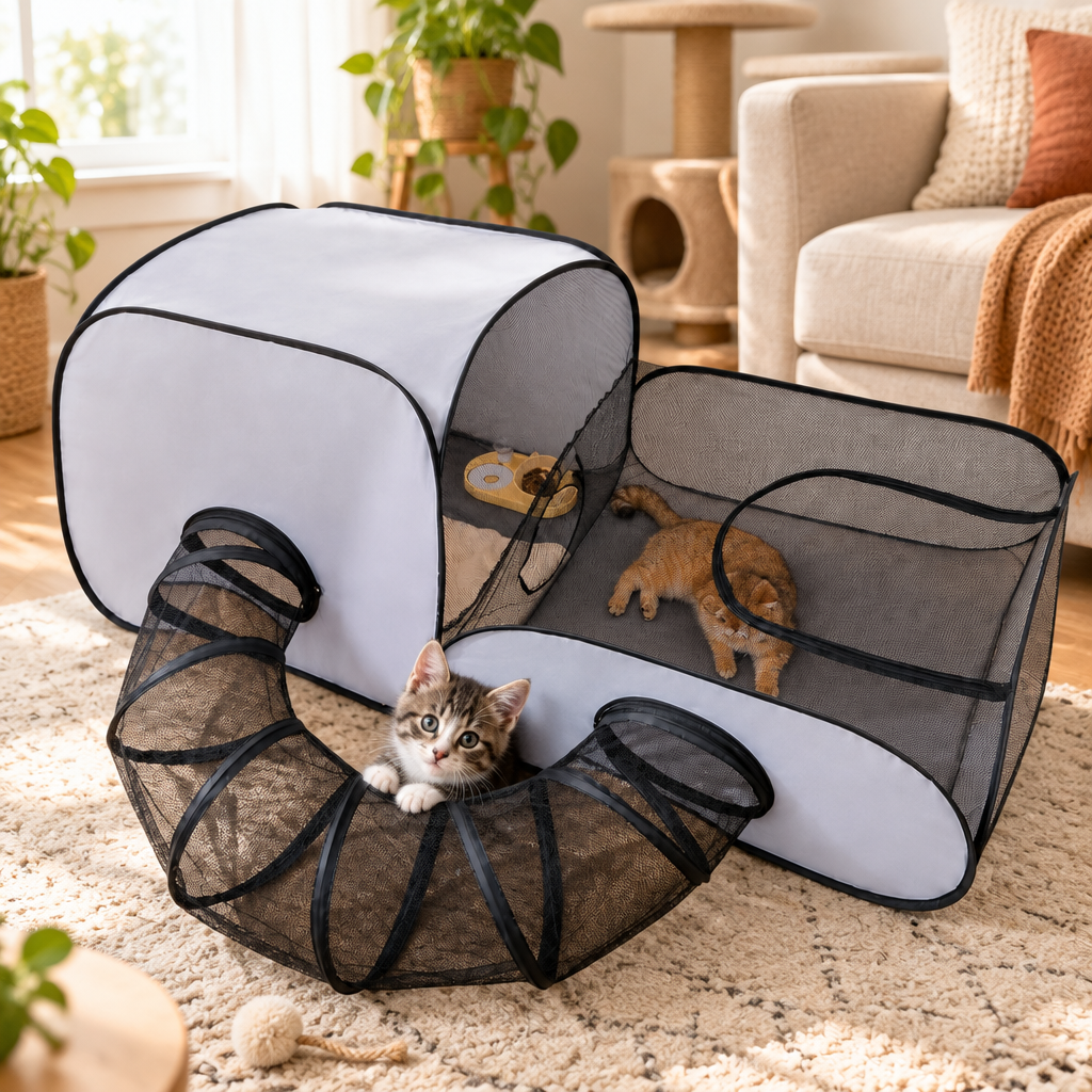 Tailwise Indoor Cat Playpen with Tunnel & Tent