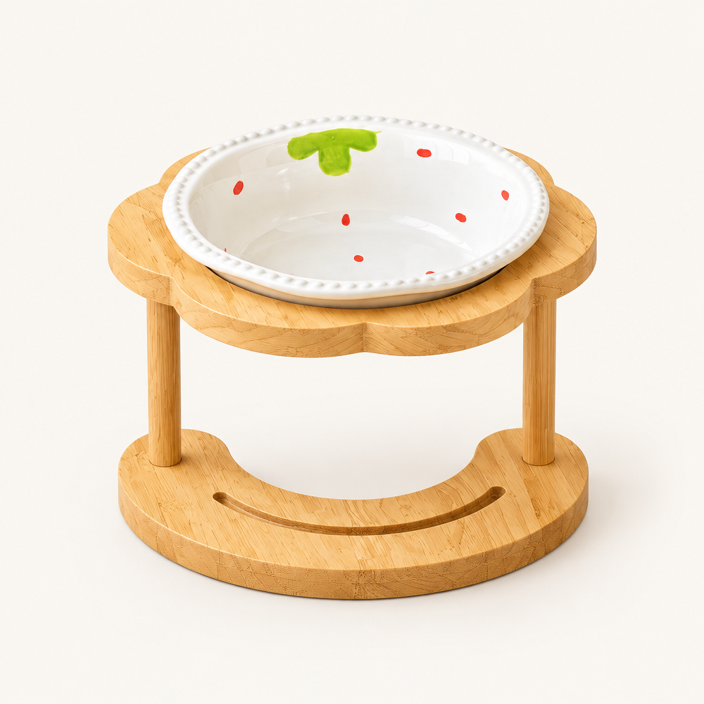 Tailwise Elevated Ceramic Pet Bowl with Wooden Stand