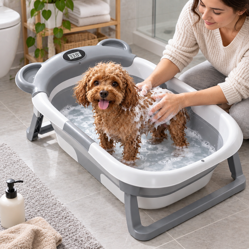 Tailwise Collapsible Pet Bathtub with Digital Thermometer