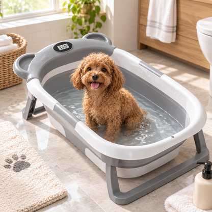 Tailwise Collapsible Pet Bathtub with Digital Thermometer