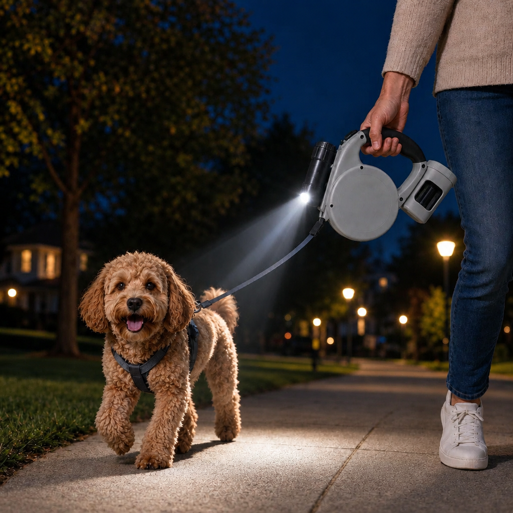 Tailwise 3-in-1 Retractable Dog Leash with Flashlight
